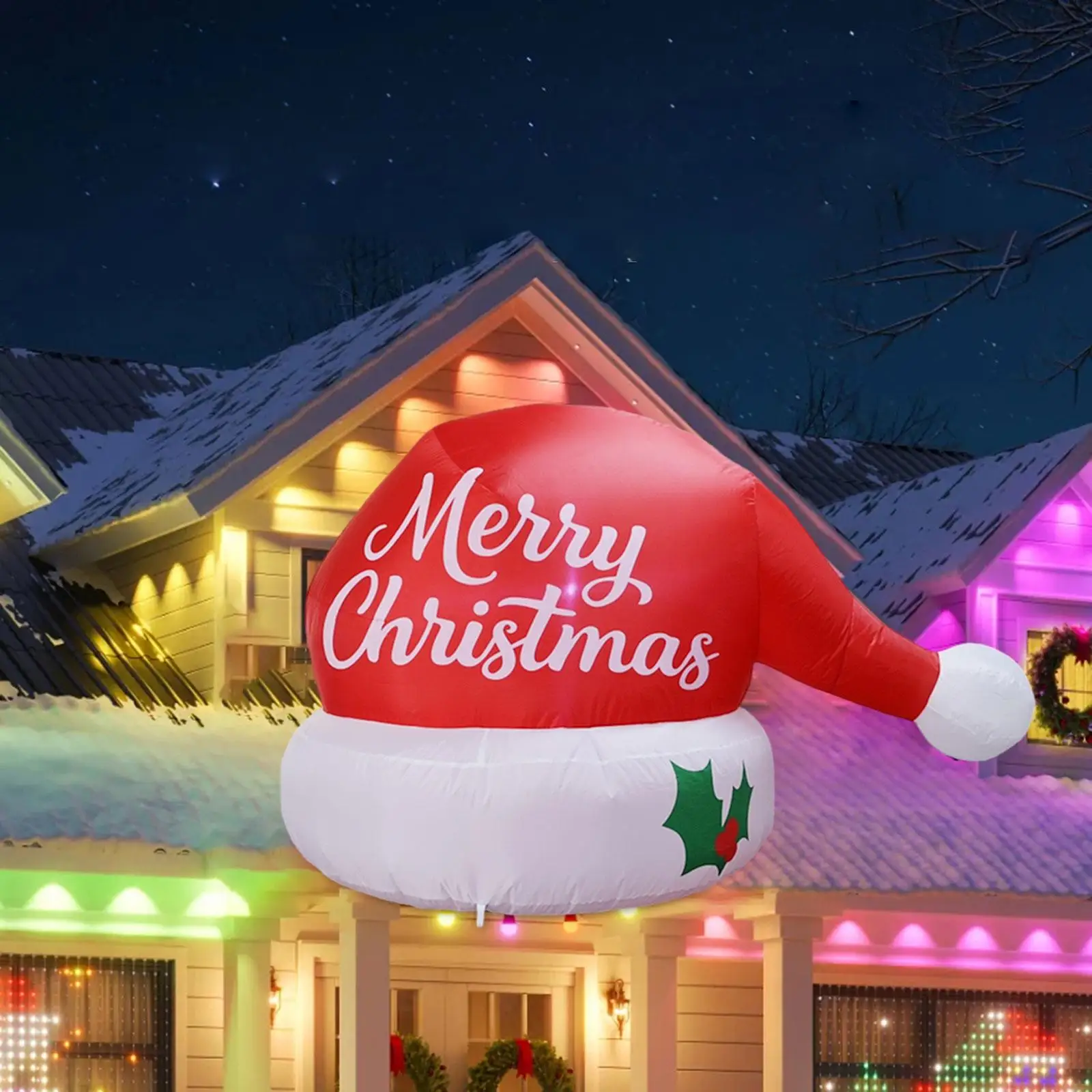 

Christmas Inflatables Hat Lighted Prop Giant Red Hat Outdoor Ornament Blow up Yard Decoration for Yard Outside Outdoor Garden