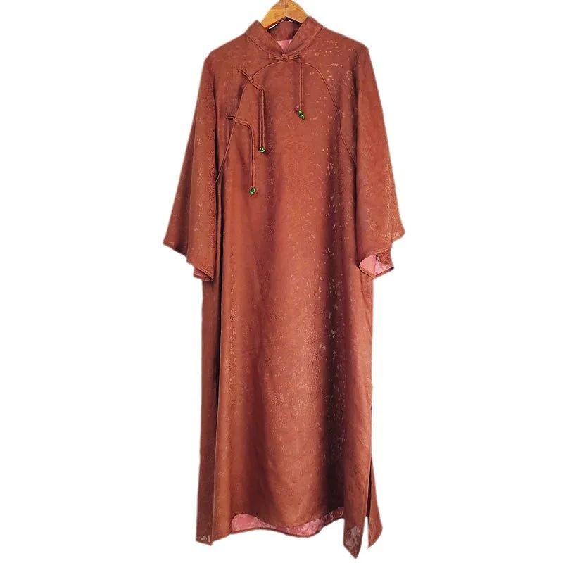 High Quality Xiangyun Yarn Flower Rose Batwing Sleeve Ladies' Evening Dress Female Summer National Style Silk Stand Collar Real