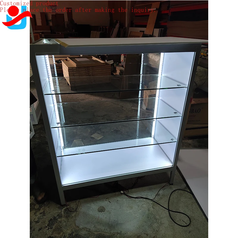

Custom.Short Glass showcase Smoke Shop Display Exhibition Cabinet Jewelry Display Showcases Cabinet with Light