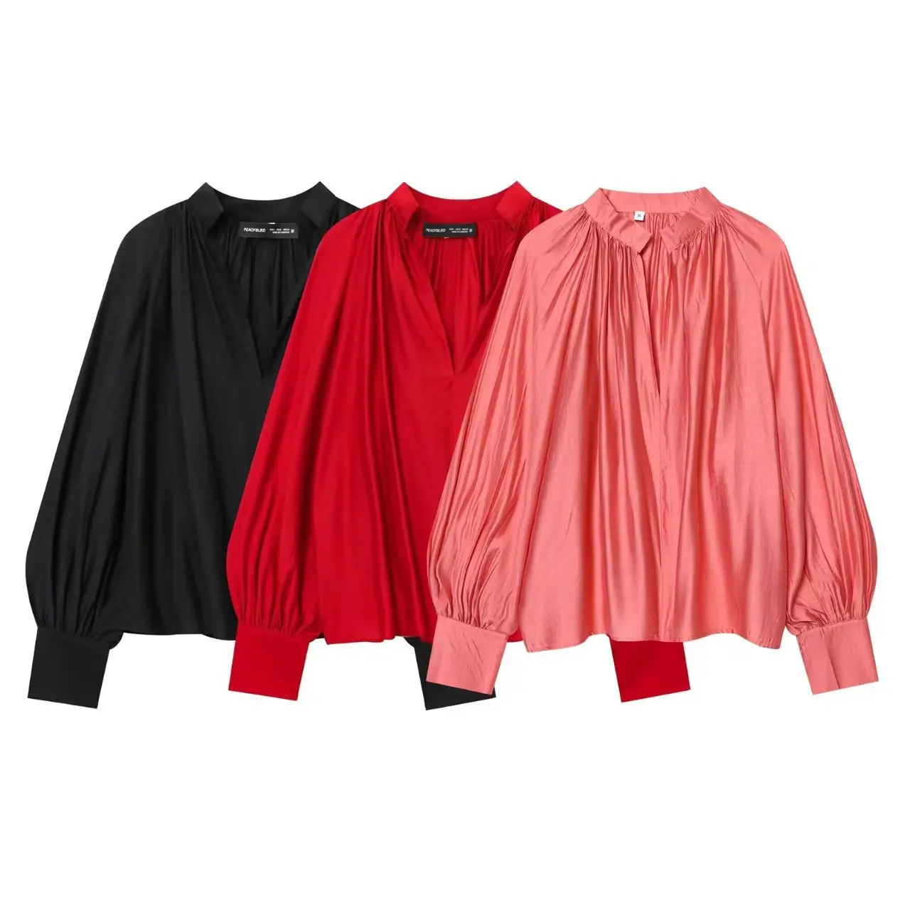 

Loose Lantern Sleeve Women's Top Autumn Winter Street Fashion Casual V-Neck Shirt Versatile Everyday Chiffon Blouse