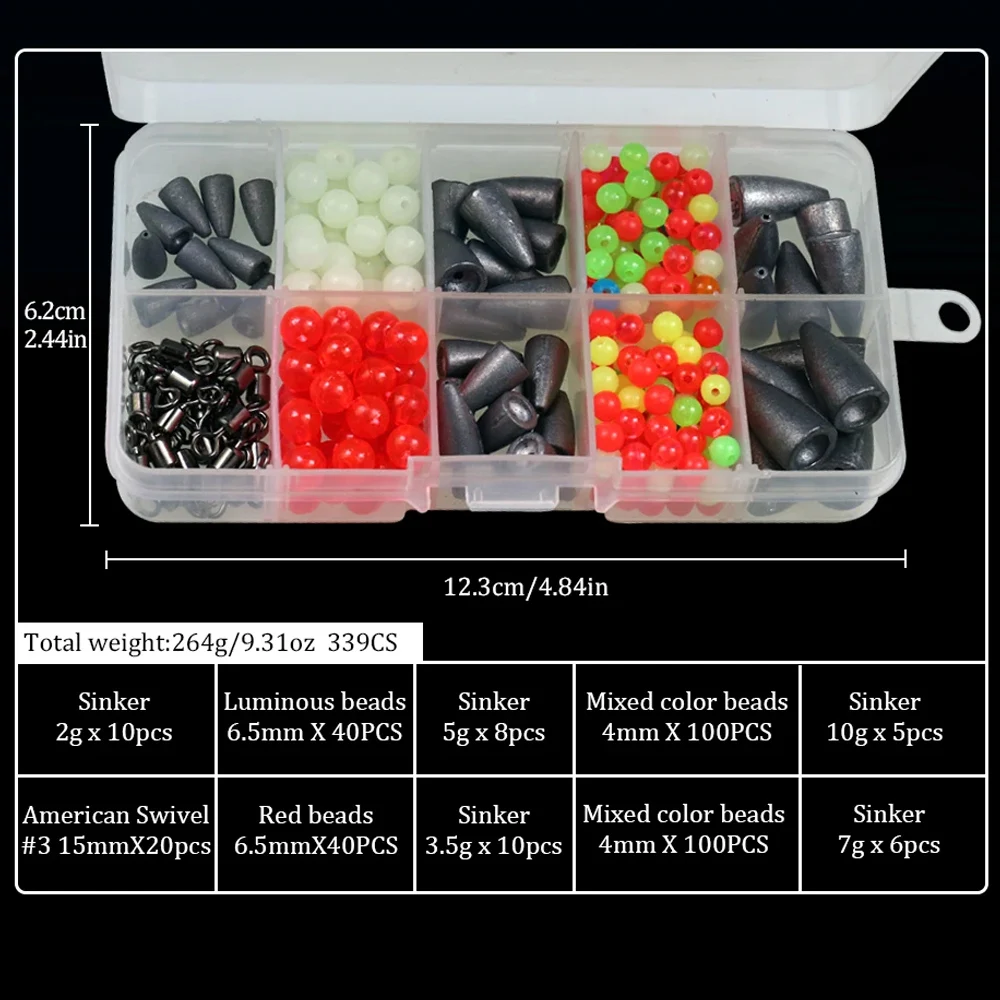 THKFISH 339 قطعة تكساس تلاعب كارولينا تلاعب عدة 2 جرام 3.5 جرام 5 جرام 7 جرام 10 جرام رصاصة الرصاص غرق 4 مللي متر 6.5 مللي متر مضيئة الصيد الخرز يدور ربط #6