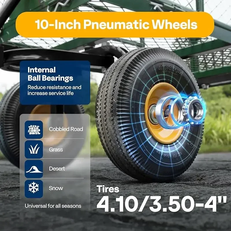 Carro de jardín de malla de acero plegable, carro utilitario con lados extraíbles, alta resistencia, capacidad de 880 libras y ruedas, neumático de