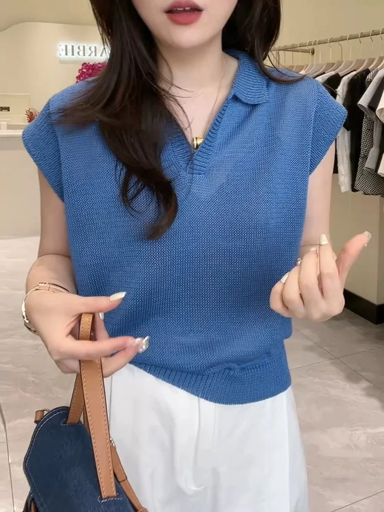 

Корейский трикотажный топ без рукавов, однотонный, мягкий, приятный для кожи, летняя новинка, модный женский топ с коротким рукавом, удобный крой