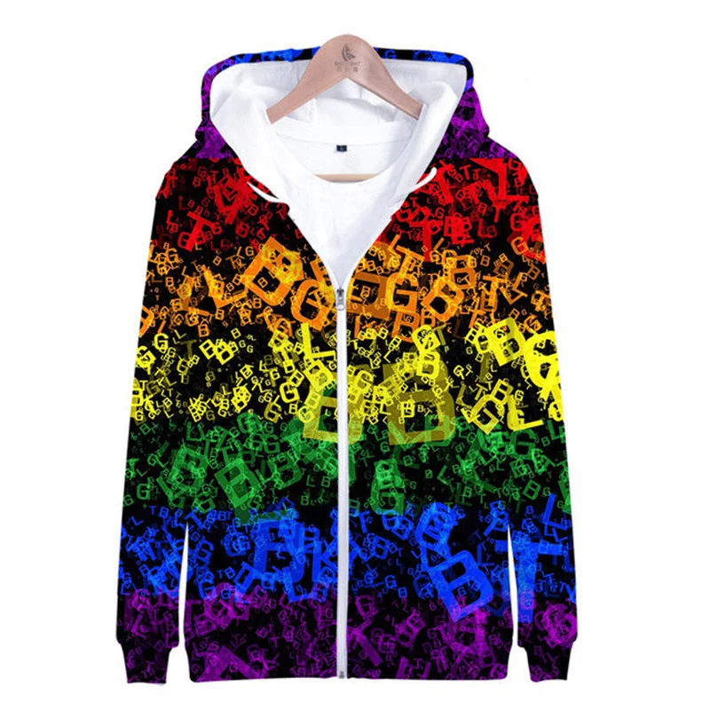 Fashion 3D Print LGBT Hoodies Men Women Rainbow Flag Sweatshirt Lesbian Gay Zipper Hoodie Casual Long Sleeve Jacket Coat Clothes