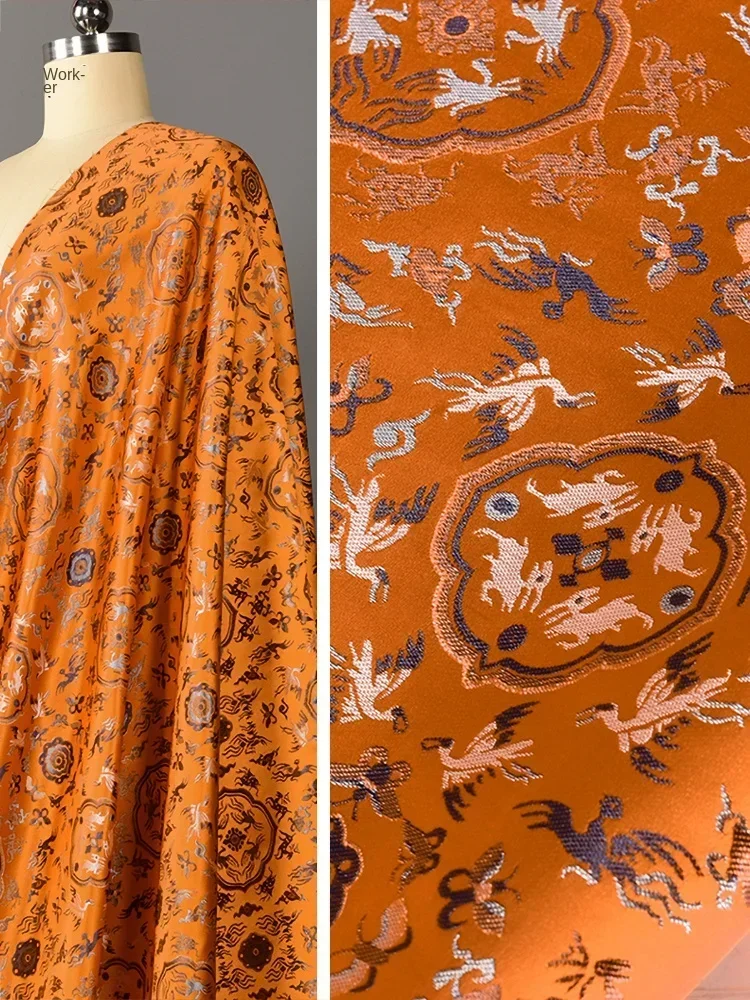

Жаккардовая парчовая ткань Оранжевая шелковая атласная парча Hanfu для одежды, швейная ткань, оптовая продажа, ткань, метр, материал «сделай сам»