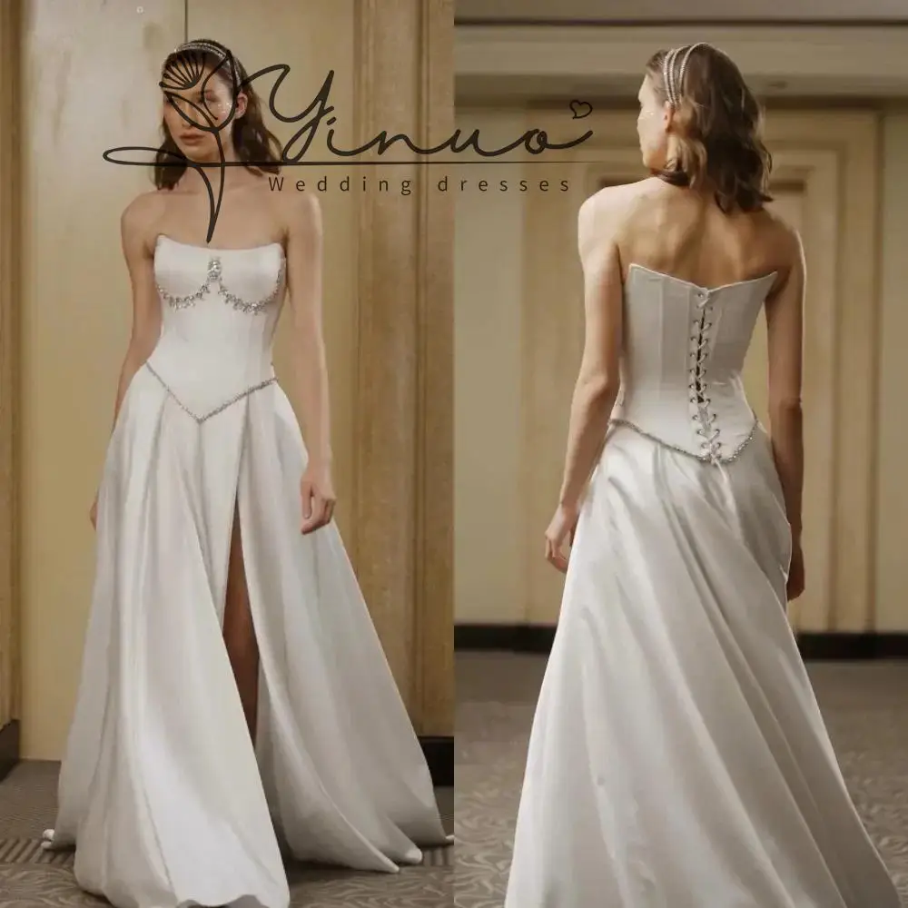 

Customized Exquisite Jersey Sequined Ruched Rhinestone A-line Strapless Long Dresses Prom Dresses Classic Modern Style Simple