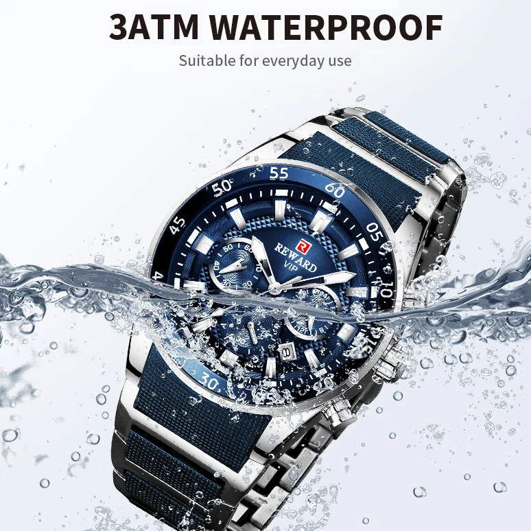 REWARD Mens Watches Luxury Blue Quartz Watch Male Chronograph Waterproof Business Wrist Watch Relogio Masculino