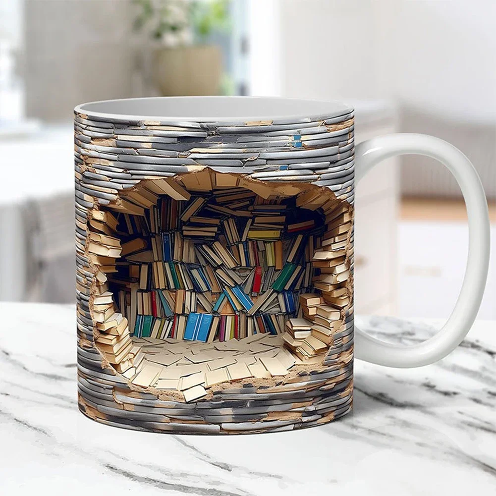 3D Bookshelf Mug Creative Room Design Ceramic Bookshelf Coffee Cup Bookshelf Coffee Mug Library Shelf Mug Gifts for Book Lovers