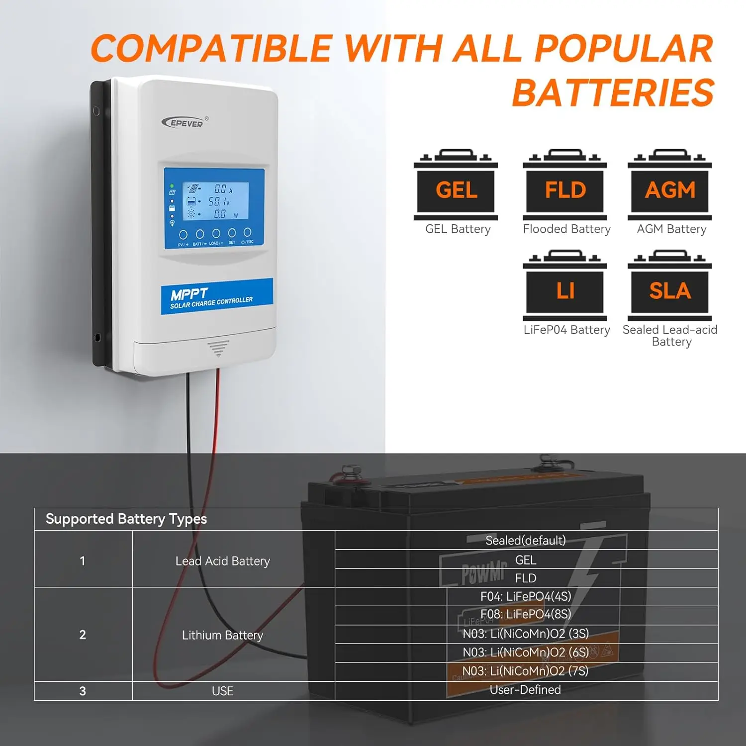 Imagem -04 - Epever-mppt Controlador de Carga Solar Regulador do Painel Automático Carregador de Bateria Ble Incorporado Trabalho sem Bateria 10a 20a 12v 24v