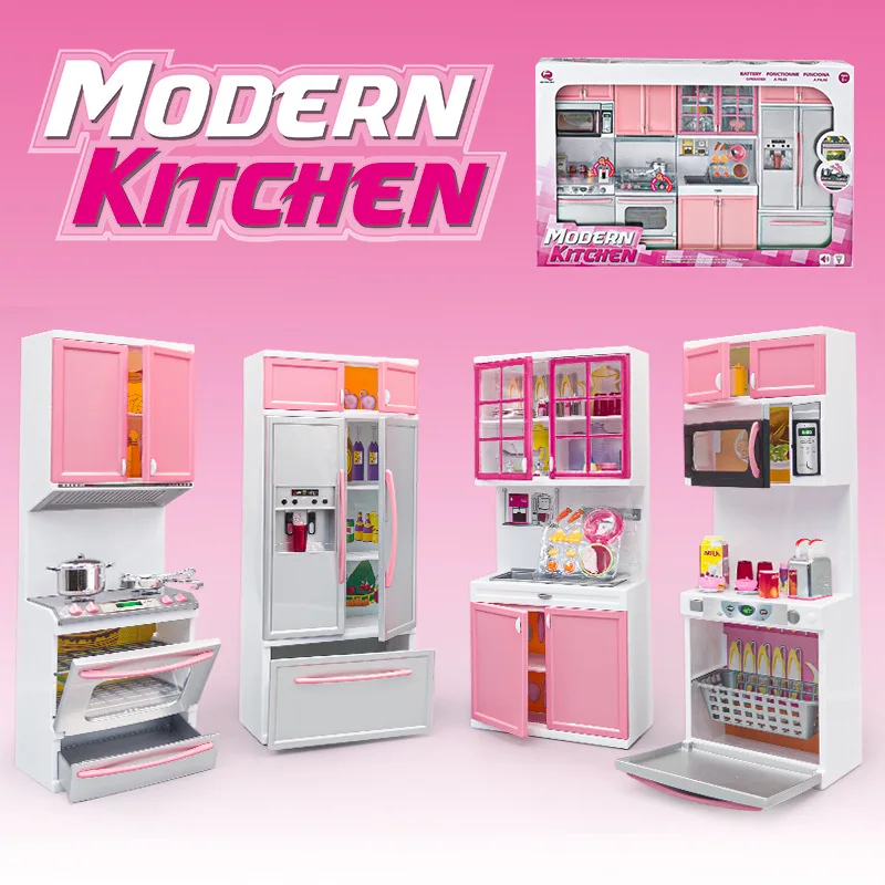 1PC Children's Play Kitchen Toy Set with Miniature Kitchen Appliances and Refrigerator Model for Girls' Pretend Play Gift Box