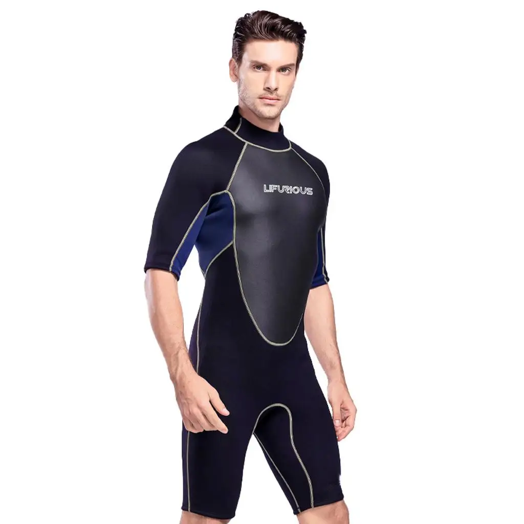 Men Full Wetsuits Thermal Short Sleeves 3mm Neoprene Diving Swim Scuba Jumpsuit