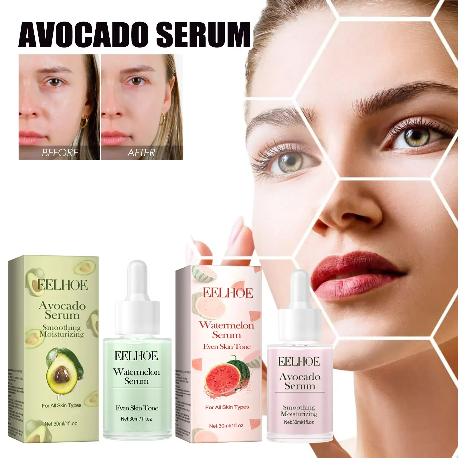 

30ml Eelhoe Avocado Watermelon Facial Essence Hydrating Moisturizing Whitening Essence Fading Wrinkle Firming Pores Cosmetics