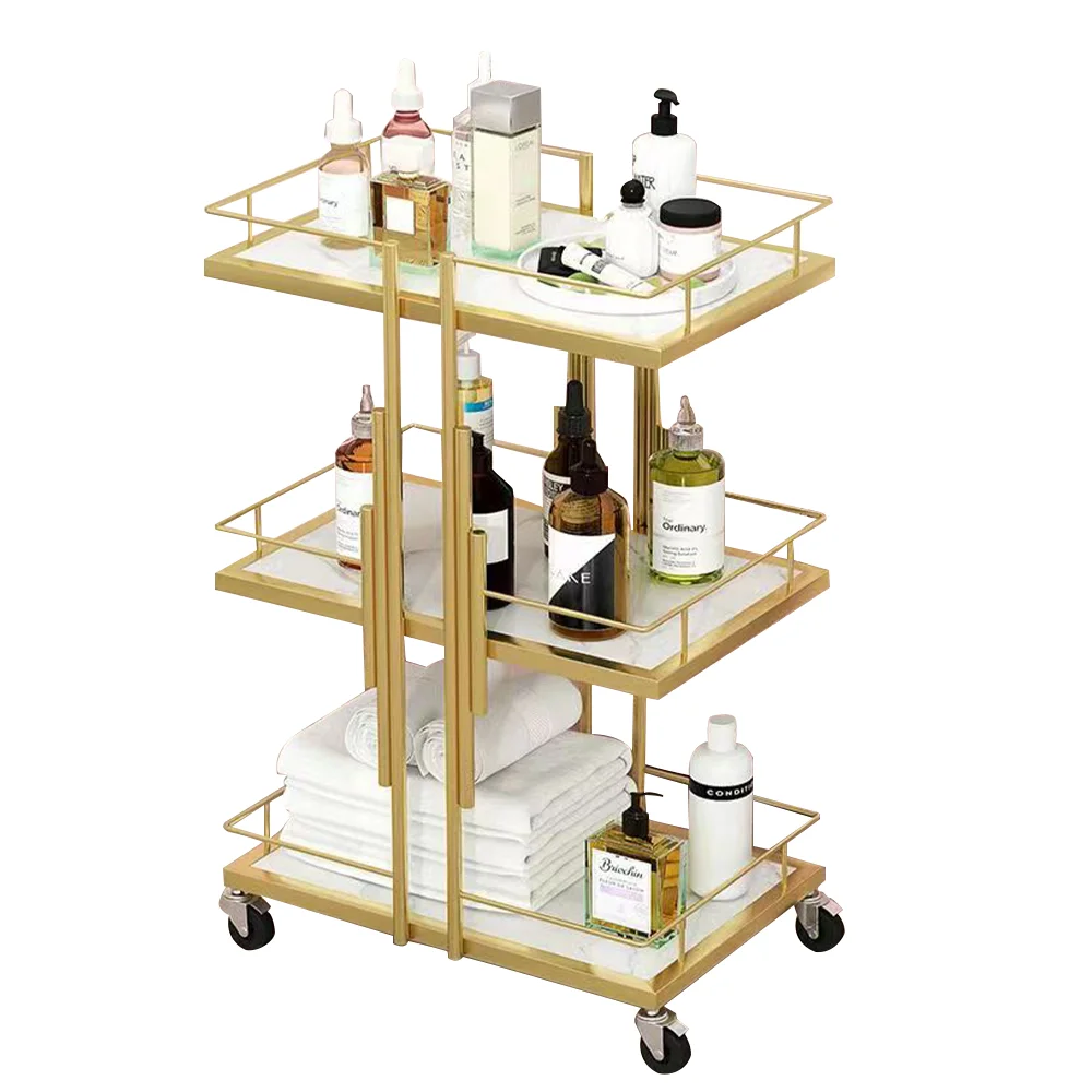 

Wholesale High Quality Luxury Rose Gold Manicure Trolley Rolling Barber Beauty Salon Trolley Carts With Wheels
