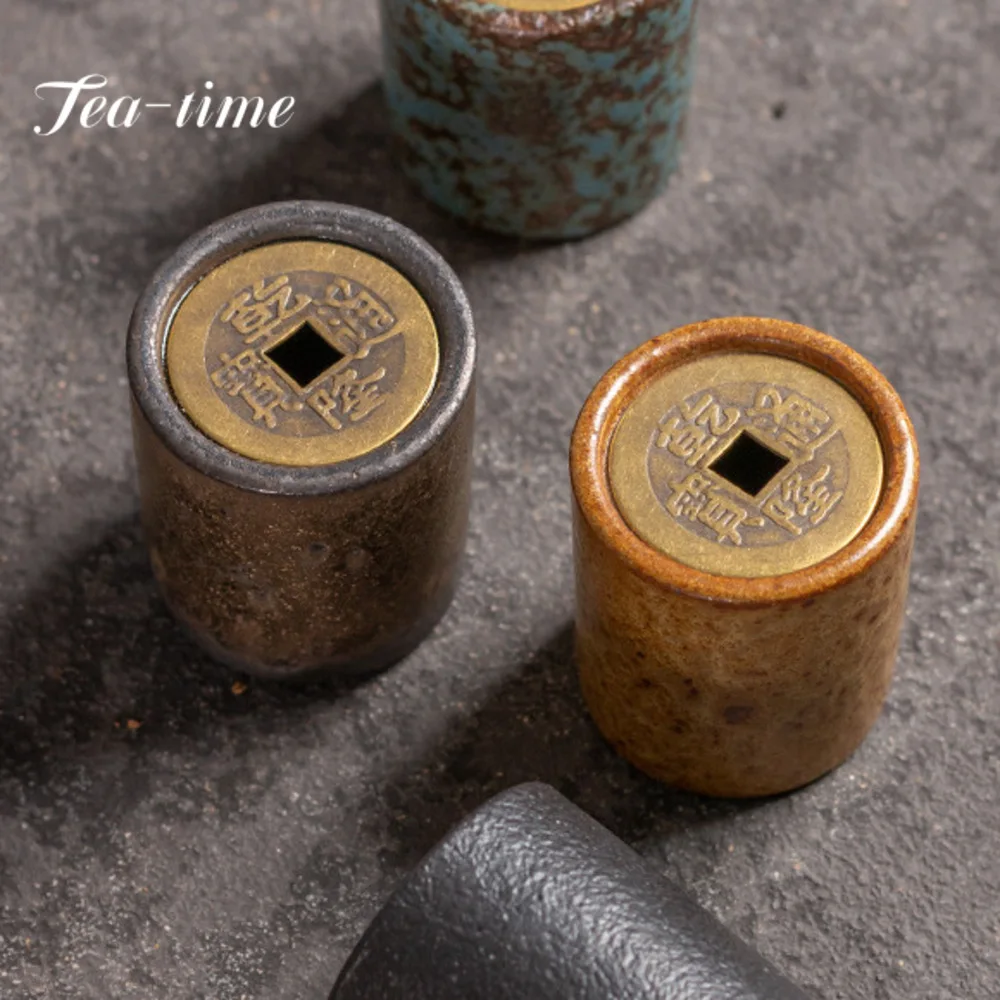 Handmade Stoneware Lid Holder Copper Coin Cover Set Cover Holder Kung Fu Tea Set Tea Ceremony Teapot Cover Bowl Cover Holder