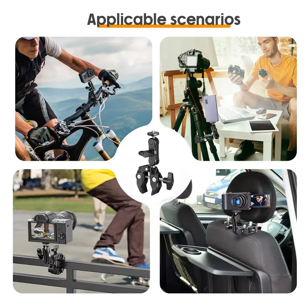 Super Clamp Camera Clamp Mount Monitor 360° Ballhead Magic Arm Adapter with1/4"-20 3/8" for Canon Nikon DSLR Camera/Gopro/Lights