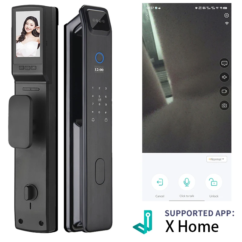 Smart Door Lock Voice Intercom 3D Face Fingerprint Card Swiping Mechanical Key Cat Eye App Unlocking