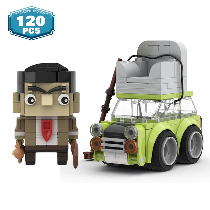 MOC Brickheadz Mr. Beans Green Mini Car Roof with Sofa Action Figure  DIY Moc Vehicle Building Block Model Ideas Toy Xmas Gift