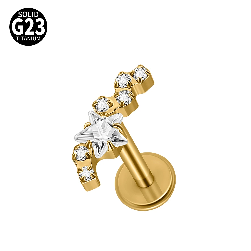 G23 Titanium Star Zircon Lip Studs