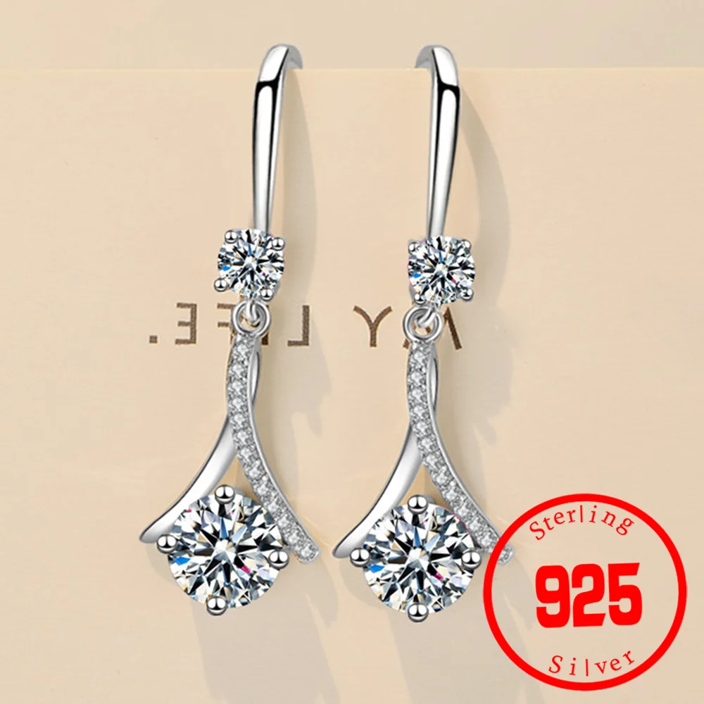 

925 Sterling Silver Earrings Luxury Blue Pink White Crystal Earring For Women Fashion New Jewelry