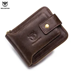 BULLCAPTAIN-cartera de cuero genuino para hombre, monedero Rfid multifunción, bolsa de almacenamiento, tarjetero