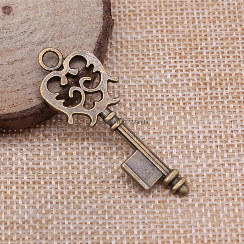 Wholesale 60pcs/bag 49x17mm Key Pendants Charm For Jewelry Making Antique Bronze Color Key Pendants Charm Retro Key