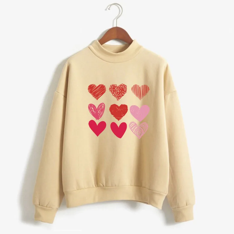 

Harajuku Heart Print Women Sweatshirt Sweet Korean O-neck Knitted Pullover Thick Autumn Winter Candy Color Loose Lady Clothing