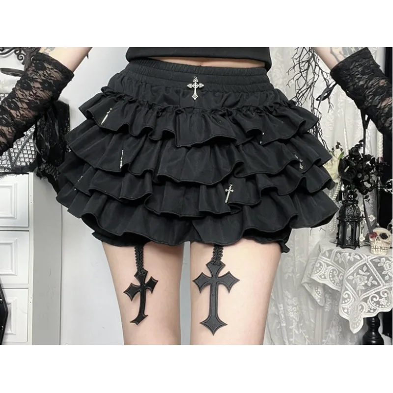 2026 Halloween Gothic Women T-shirt Black Short Sleeveless Slim Summer Tees Mini Skirt Y2K Grunge Punk Lolita Elegant Party Tops view 4