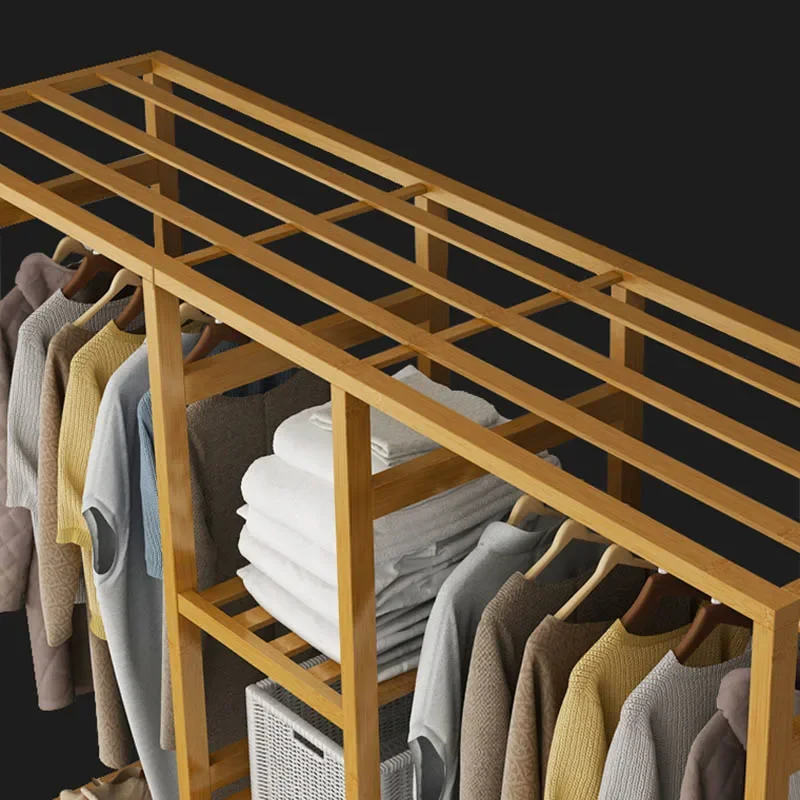 Eco-Friendly Bamboo Wardrobe - Compact Storage with Double and Single Hanging Sections, Assembled Efficient Organization