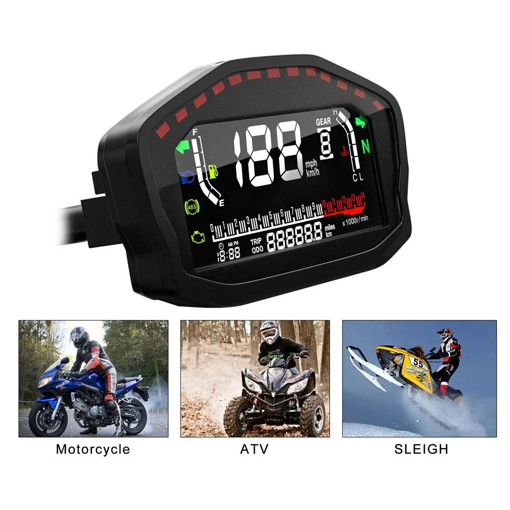 ELING Motorcycle Parts LCD Multi-Function Display GPS Speedometer Tachometer Fuel Level Water Temp Mileage 12V with Alarm