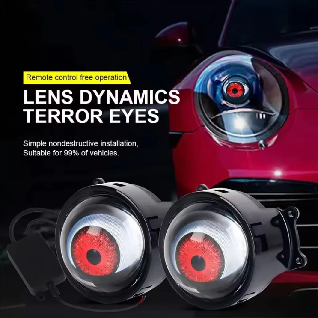 LED Car Dynamic Devil Eye Large Light 3-inch 33 Mode Car Light Remote Modification Eagle Eye 3D Lens Dynamic Pupils Headlight