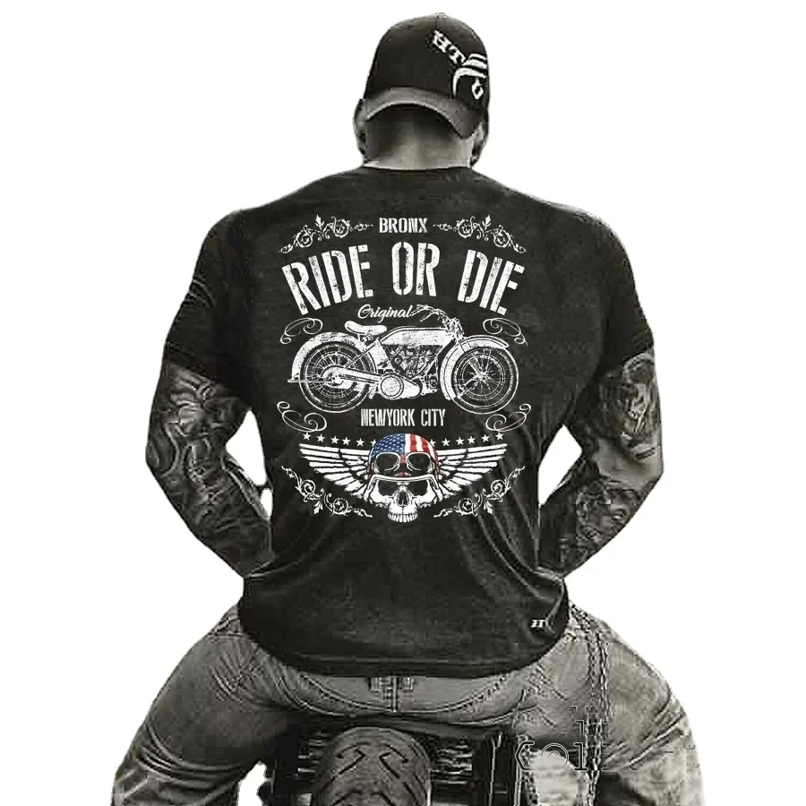 

Ride or Die. Vintage Motorcycle Bronx NY Old Respect Bikers T-Shirt 100% Cotton O-Neck Short Sleeve Summer Casual Mens T-shirt