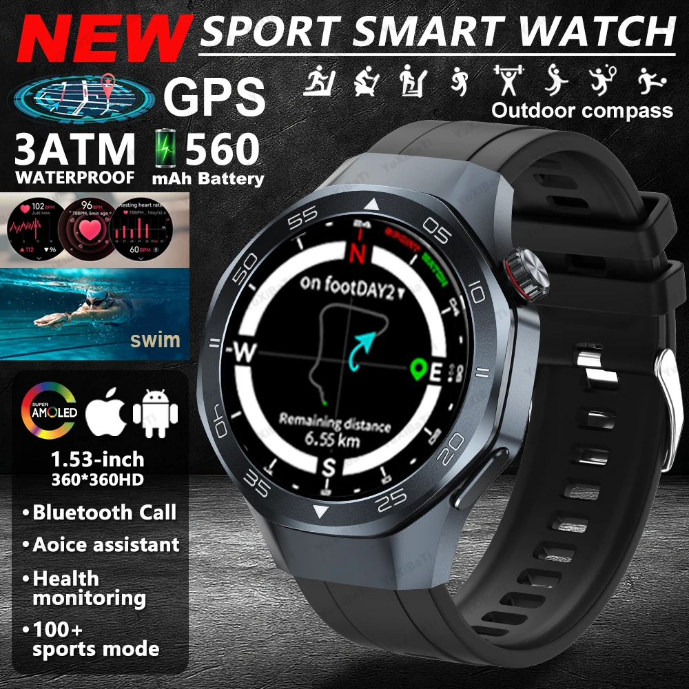 

Часы 5 GPS NFC Смарт-часы Мужчины 360*360 AMOLED Экран Монитор сердечного ритма Bluetooth Вызов IP68 Водонепроницаемые мужские умные часы 2025