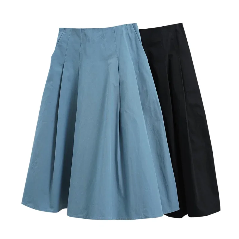 Early Spring Umbrella Skirts Women Cotton High Waist A-line Retro Mid-length Modern Loose Slim Fashionable Pleated Clothing