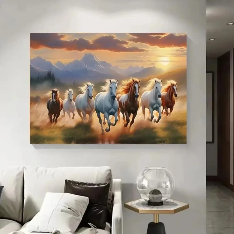 Galloping Horses At Sunset Poster Prints Animal Art Canvas Painting Running Horses Wall Art Picture for Living Room Home Decor