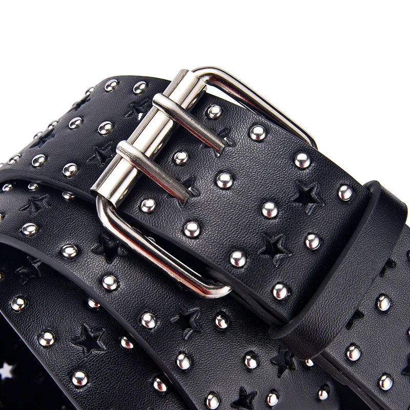 Women\'s Star Hollow Belt Fashion Double Row Needle Buckle Women\'s Belt Paired with Jeans Men\'s Belt Rock Punk Y2K Style