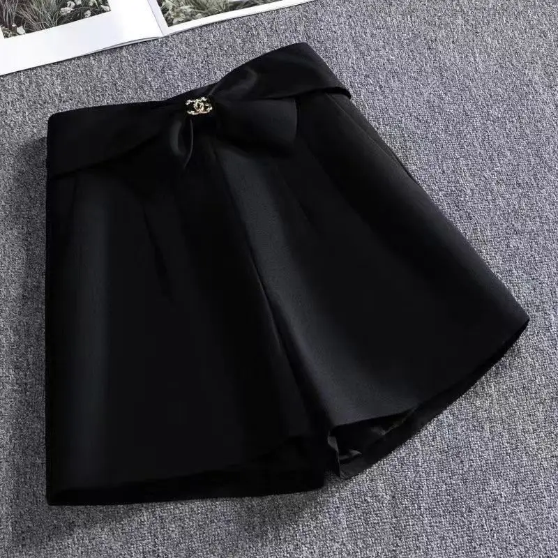 Women Fashion Bow High Waist Chic Elegant Suit Short Pants 2023 Summer Office Lady Solid Pleated A-line Shorts Pantalones Cortos