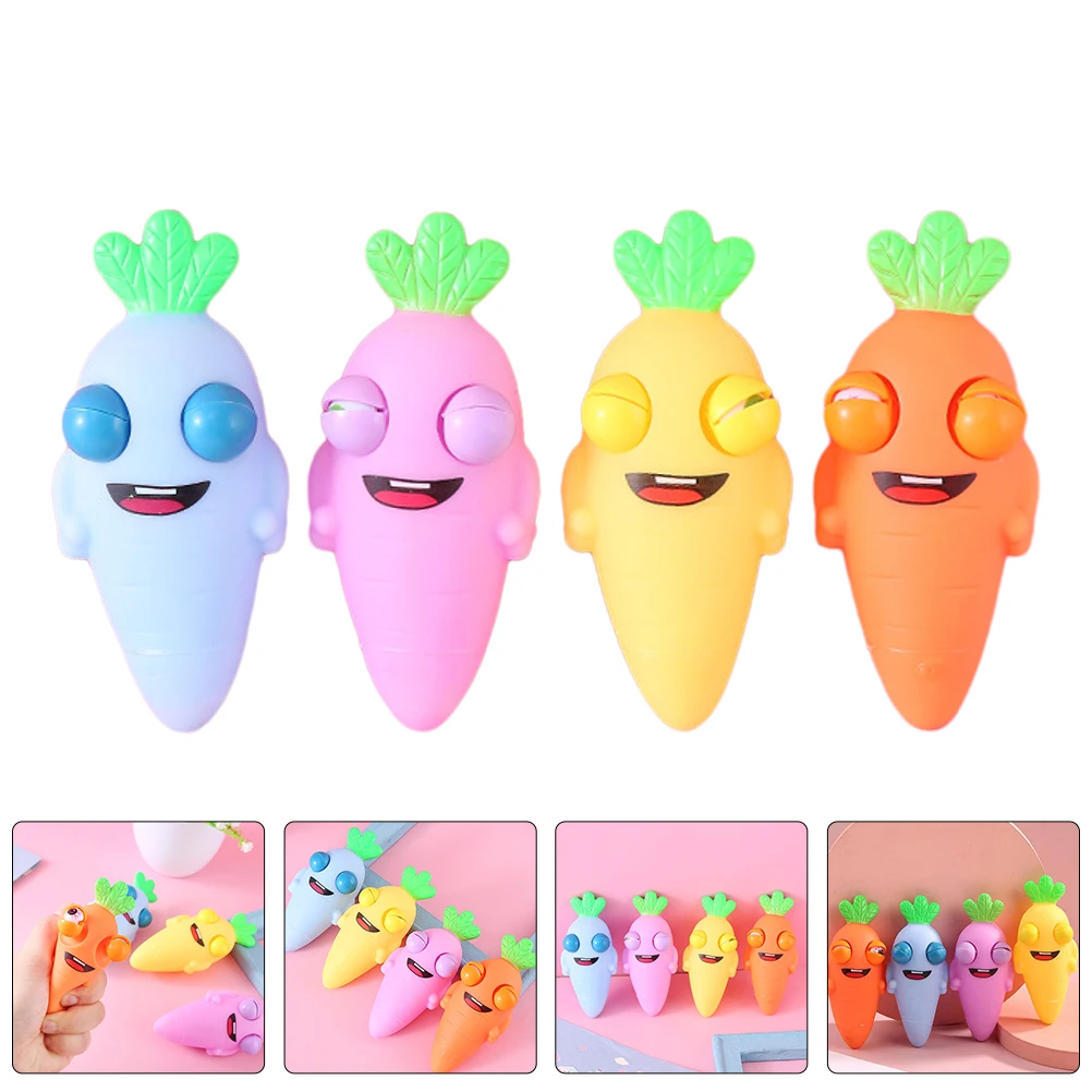 4 Pcs Toy Carrot Pinch Hand Fidget Elastic Compact Squeeze Toys Child
