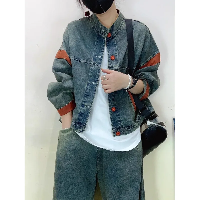 

Washed Cotton Denim Jacket, Artistic and Casual Age Reducing Denim Contrasting Short Jacket, Women's 2024 New Model