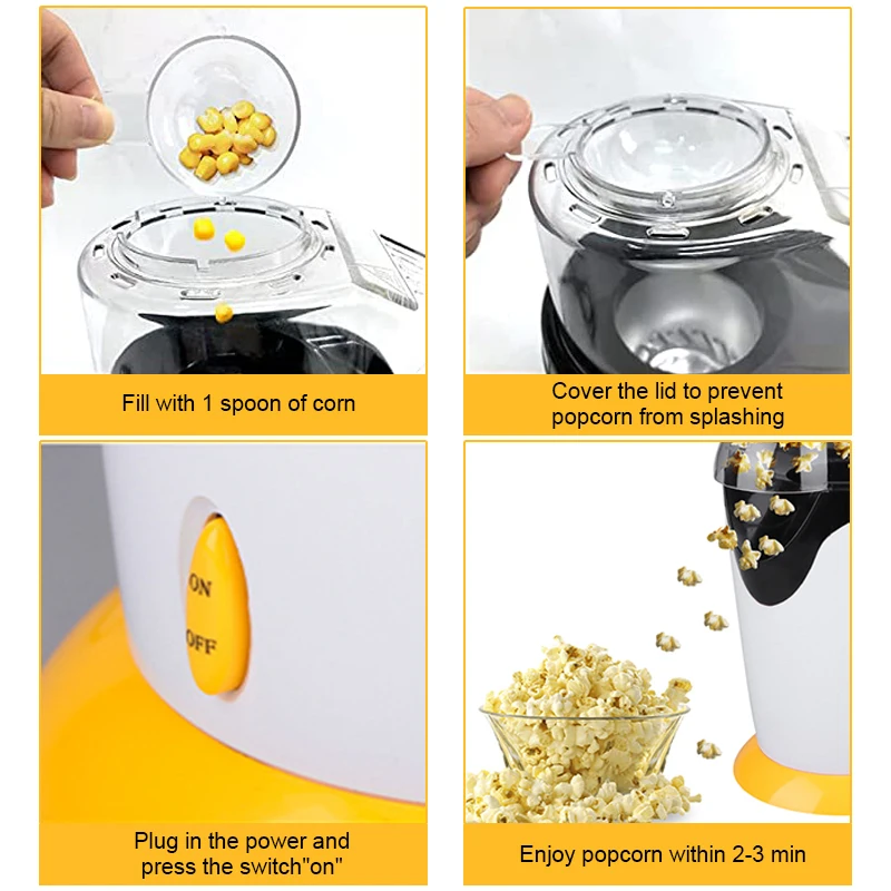 Electric Popcorn Machine Household Mini EU Electric  Automatic Popcorn Maker with A Swirl The Non-stick Liner DIY Corn Popper