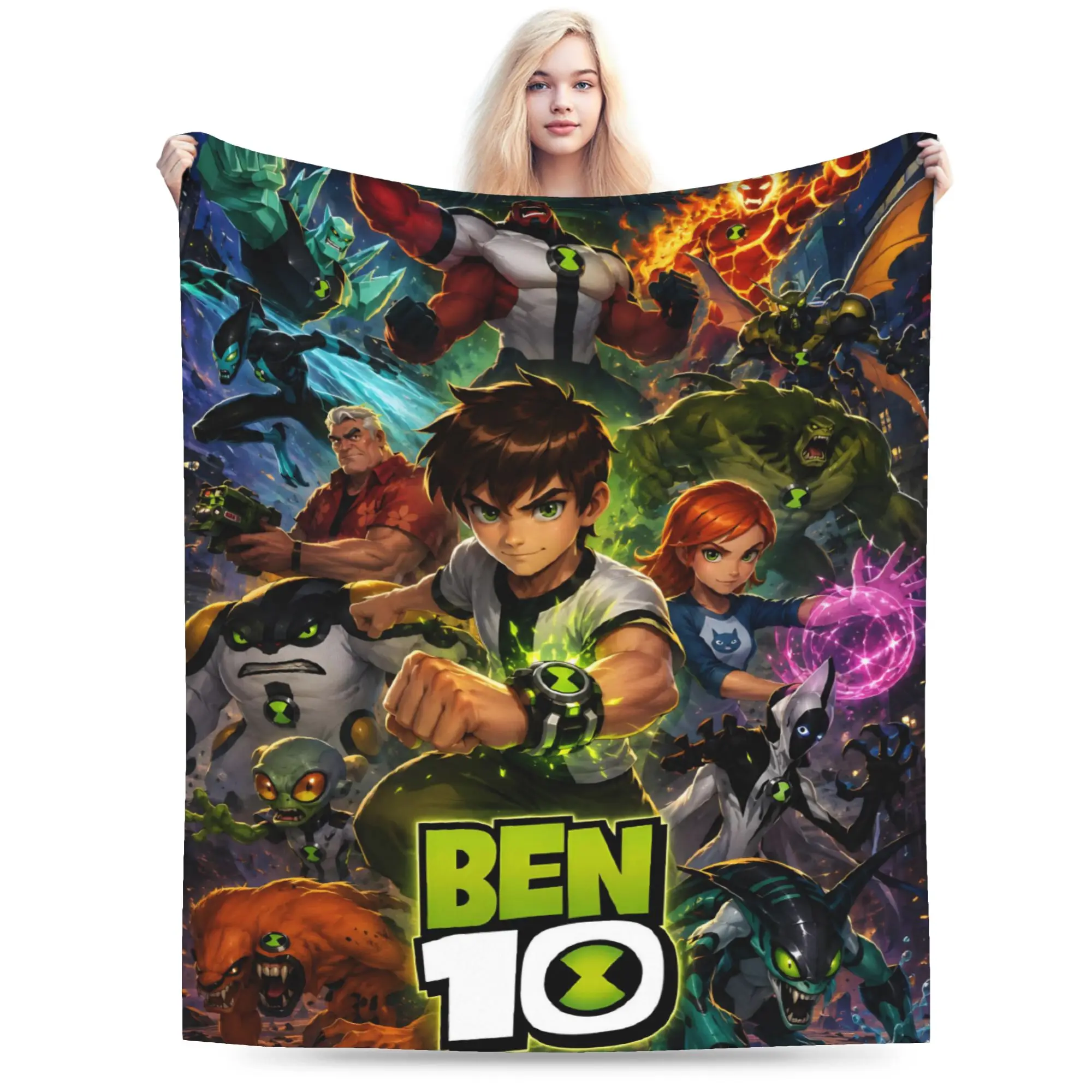 Ben 10 Anime Blanket Warm Cozy Fluffy  Throw Blankets for Bed 50x60 Inch Multiple Sizes Bedding Throws