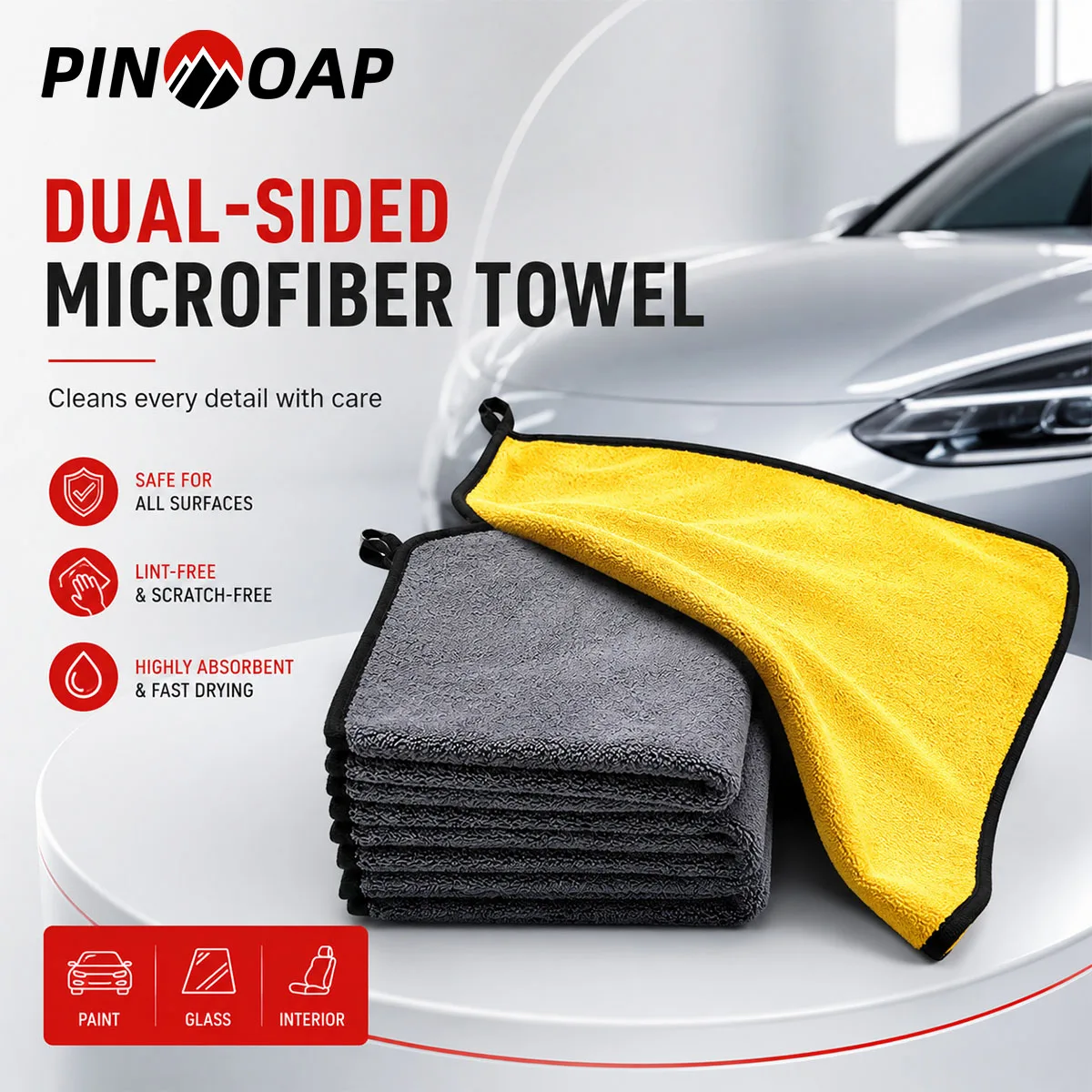 PINMOAP 1/3/5/10PCS Microfiber Towels For Cleaning Absorbent Car Wash Cloth Soft Dusting Rag Fit Home Kitchen Auto Motorcycle
