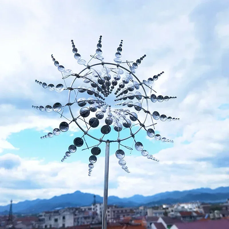 Metal Rotating Windmill 3D Spinner Outdoor Magical Kinetic Windmills Unique Wind Powered Catchers For Garden Courtyard Lawn