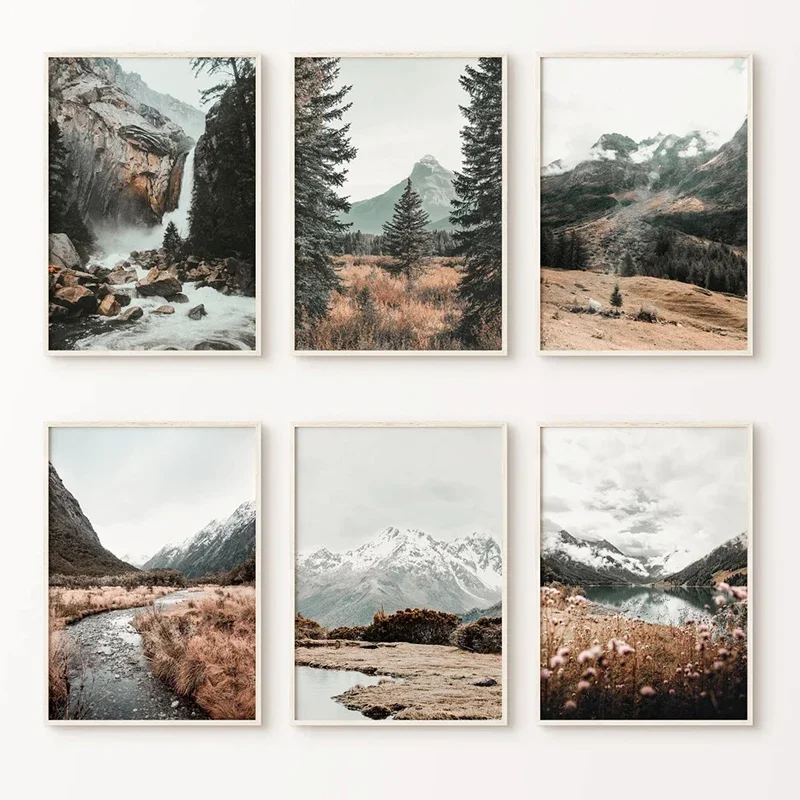 Tranquil Foggy Forest Posters Snow Mountain Landscape Photography Wall Art Canvas Print Paintings Nature Pictures for Home De
