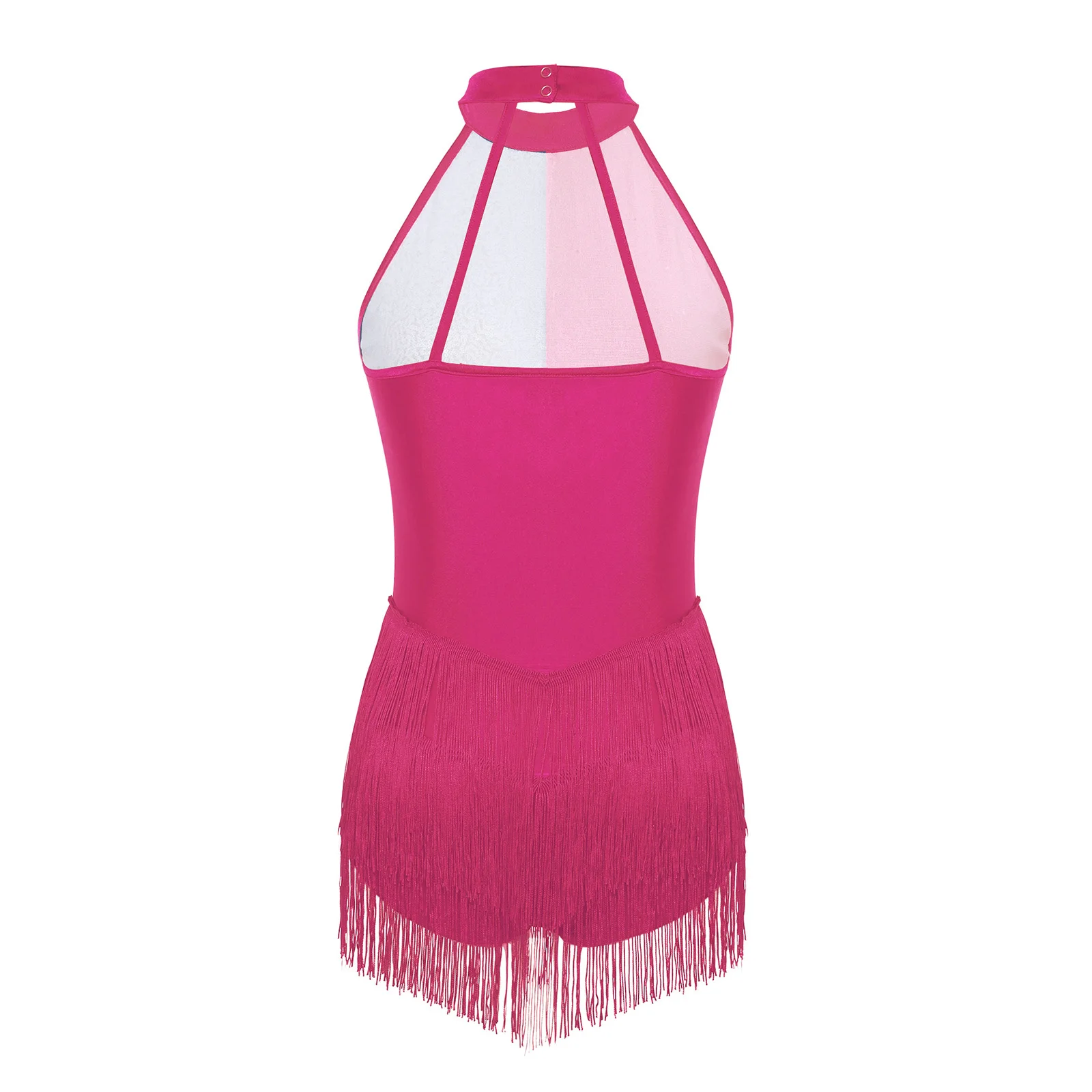 

Womens Sequin Figure Skating Dress Ballet Latin Dance Leotard Backless Gymnastics Unitard Rumba Samba Salsa Fringed Dancewear