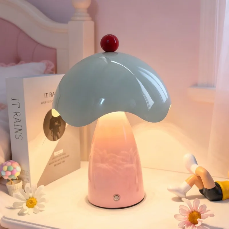 Mushroom Small Table Lamp, Girl's Heart Ins Bedroom Bedside Lamp, Eye Protection Eggshell Charging Atmosphere Table Lamp