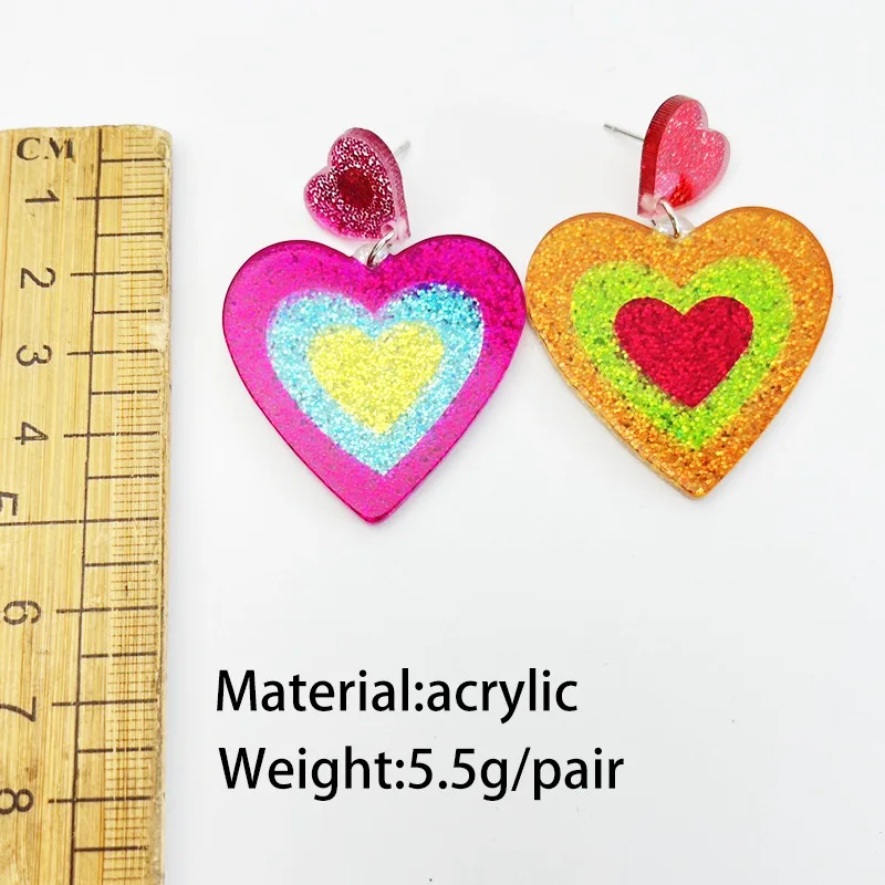 أقراط عيد الحب الجديدة خمر متعدد الألوان الفلورسنت اللون المتناقضة الحب أقراط عصر الخوخ القلب أقراط الحفلات