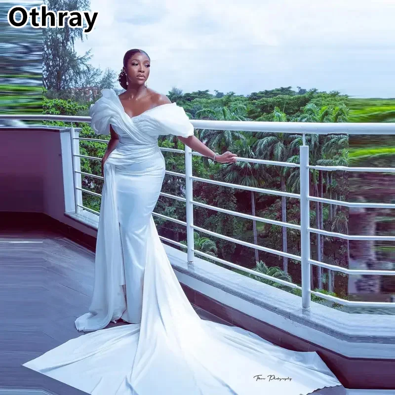 Othray Aso Ebi Africa Wedding Dress Puff Off The Shoulder Mermaid Gorgeous Bridal Gowns Satin Vestido De Novia Marriage Robe image 2