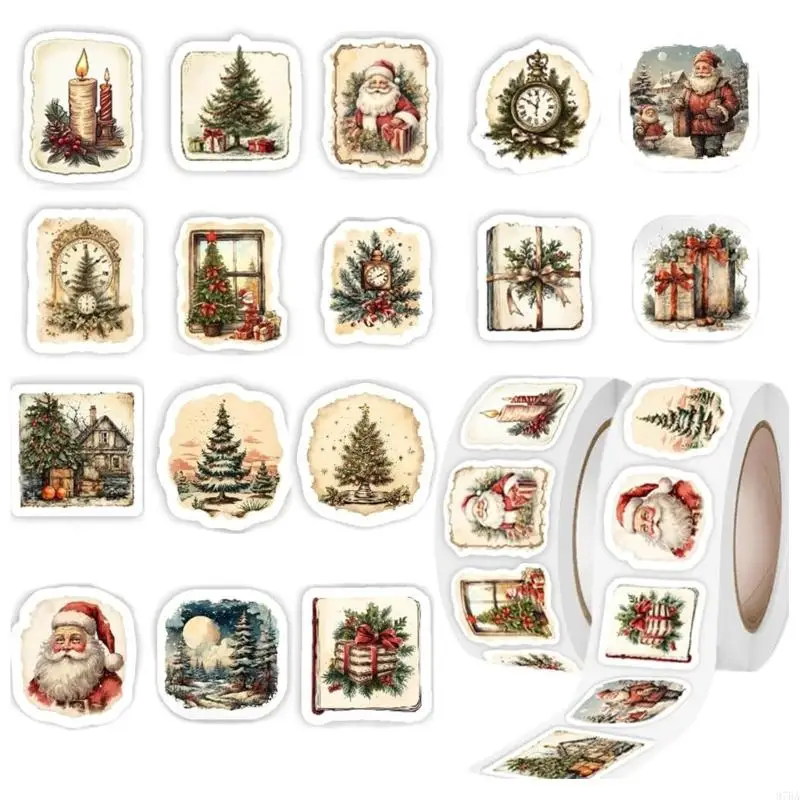 

97BA 1000Pcs Christmas Decorative Sticker Adhesive Wrapping Labels for Christmas Present Box Candy Bag Home Decoration