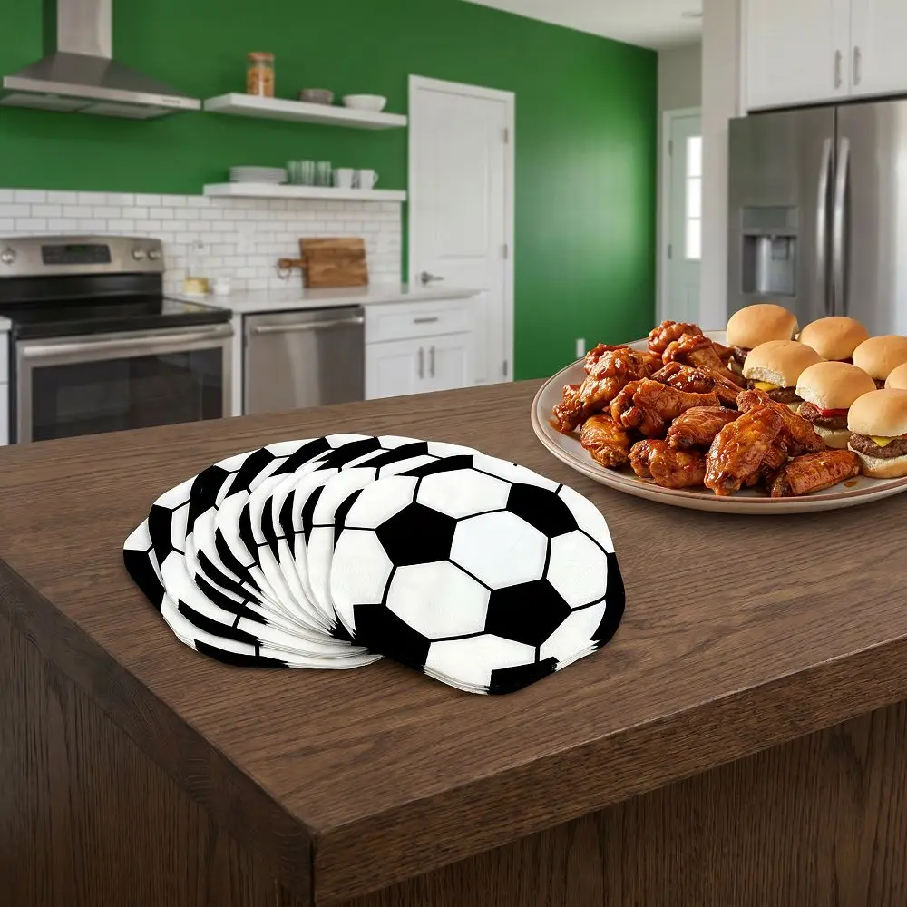 20Pcs Disposable Football Shaped Napkin Football Themed Thicken Soccer Party Tissue Paper Black and White Convenient