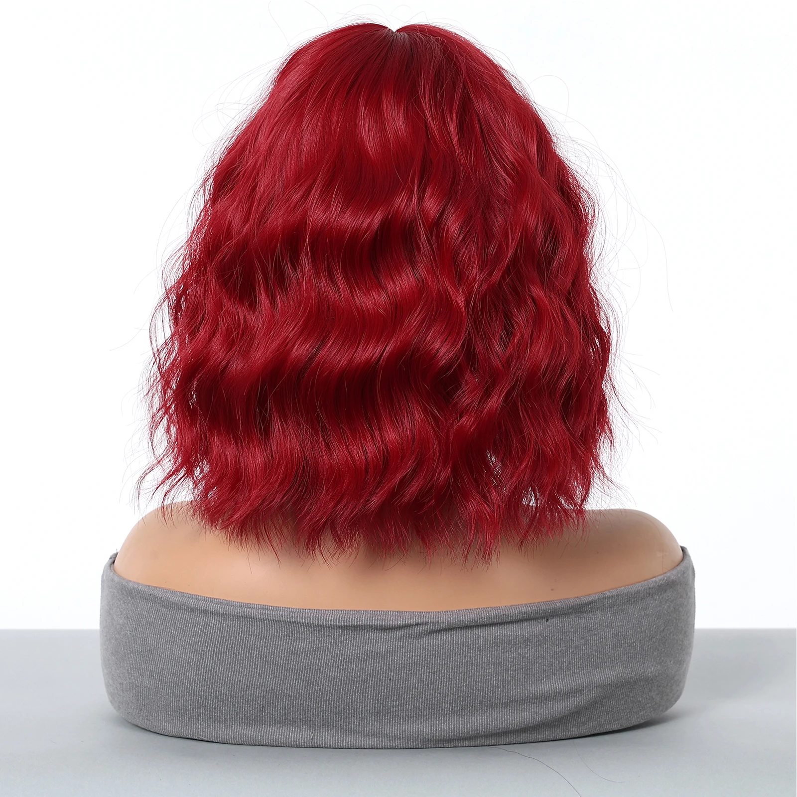 هالوين قصيرة مجعد متموجة بورجوندي النبيذ الأحمر شعر مستعار اصطناعي لوليتا شعر مستعار مع الانفجارات للنساء تأثيري الطرف استخدام مقاومة للحرارة #2